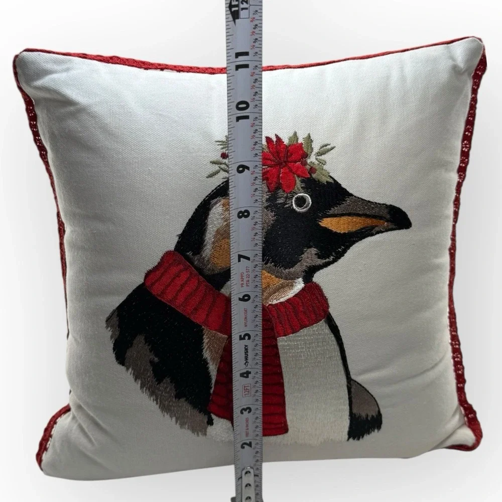 Pier 1 Christmas Penguin Embroidered Throw Accent Pillow 11